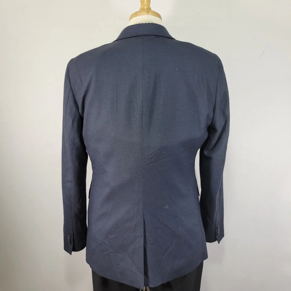 Banana Republic Men's Sport Coat Blazer Two Button Navy Birds Eye Poly Blend 42L